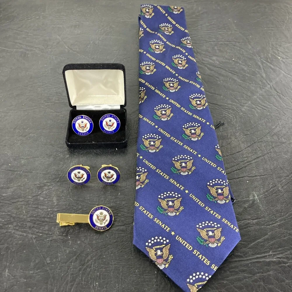 Lot Of Official United States Senate 4 Cuff Links, Tie Clip, Silk Tie Seal